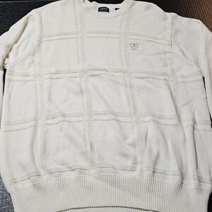 Izod Winter White Cotton Crew‎ Neck Sweater With Embroidered Logo Size XL Cotton